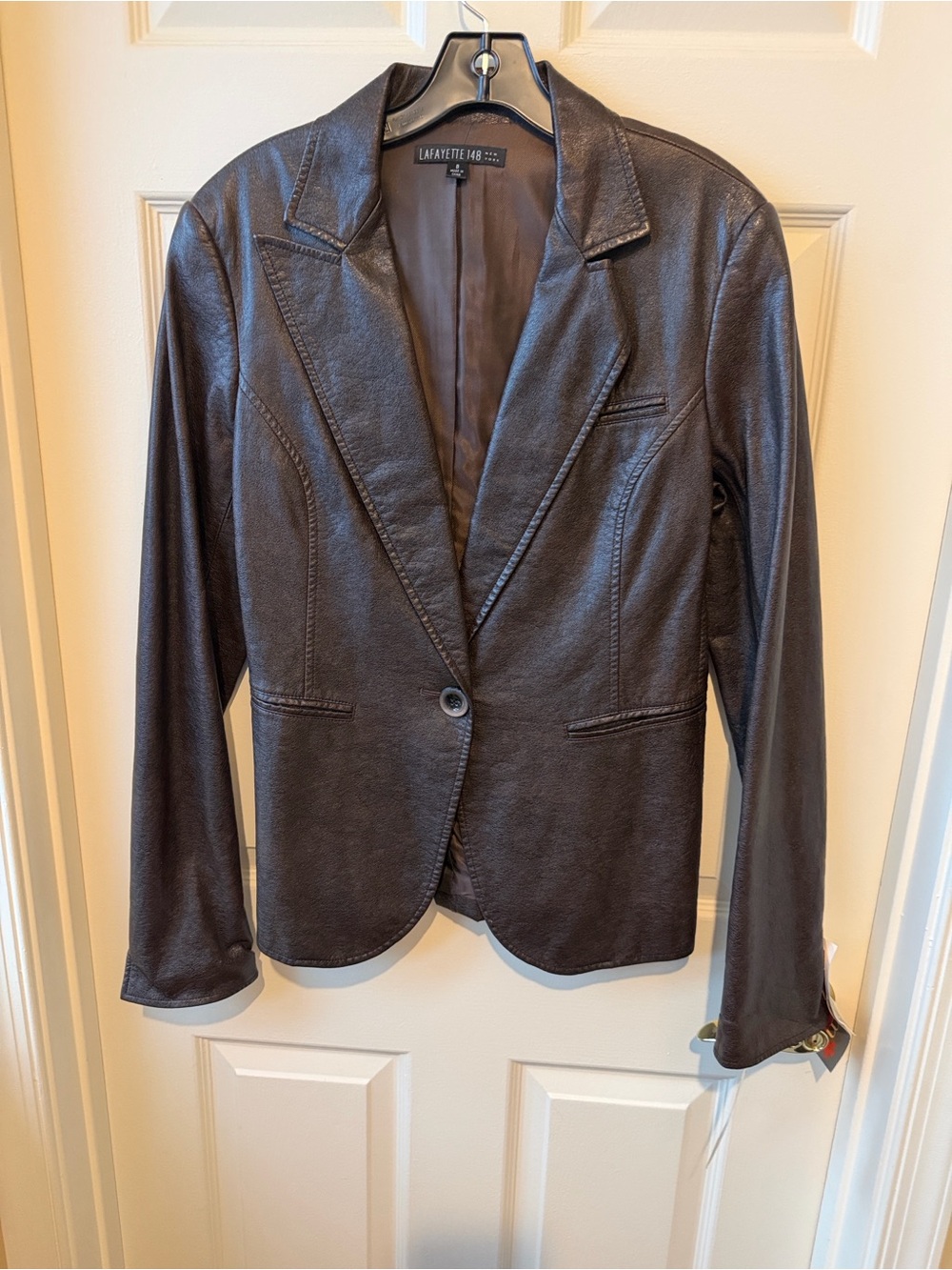 Lafayette 148 New York Chocolate Brown Leather Blazer